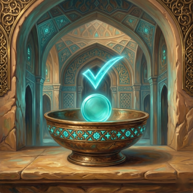 A painted receiving bowl with a settled coin — the moment your swap completes.