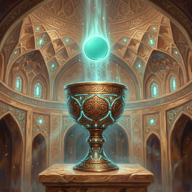 A painted vessel pouring a single coin — the moment your deposit confirms.